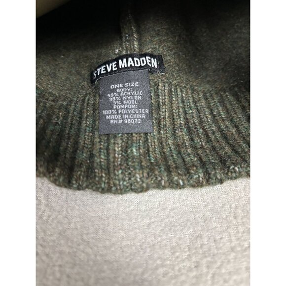 Steve Madden Women's Marled Knit Pom Pom Beanie One Size Green New With Tag's - Picture 5 of 6